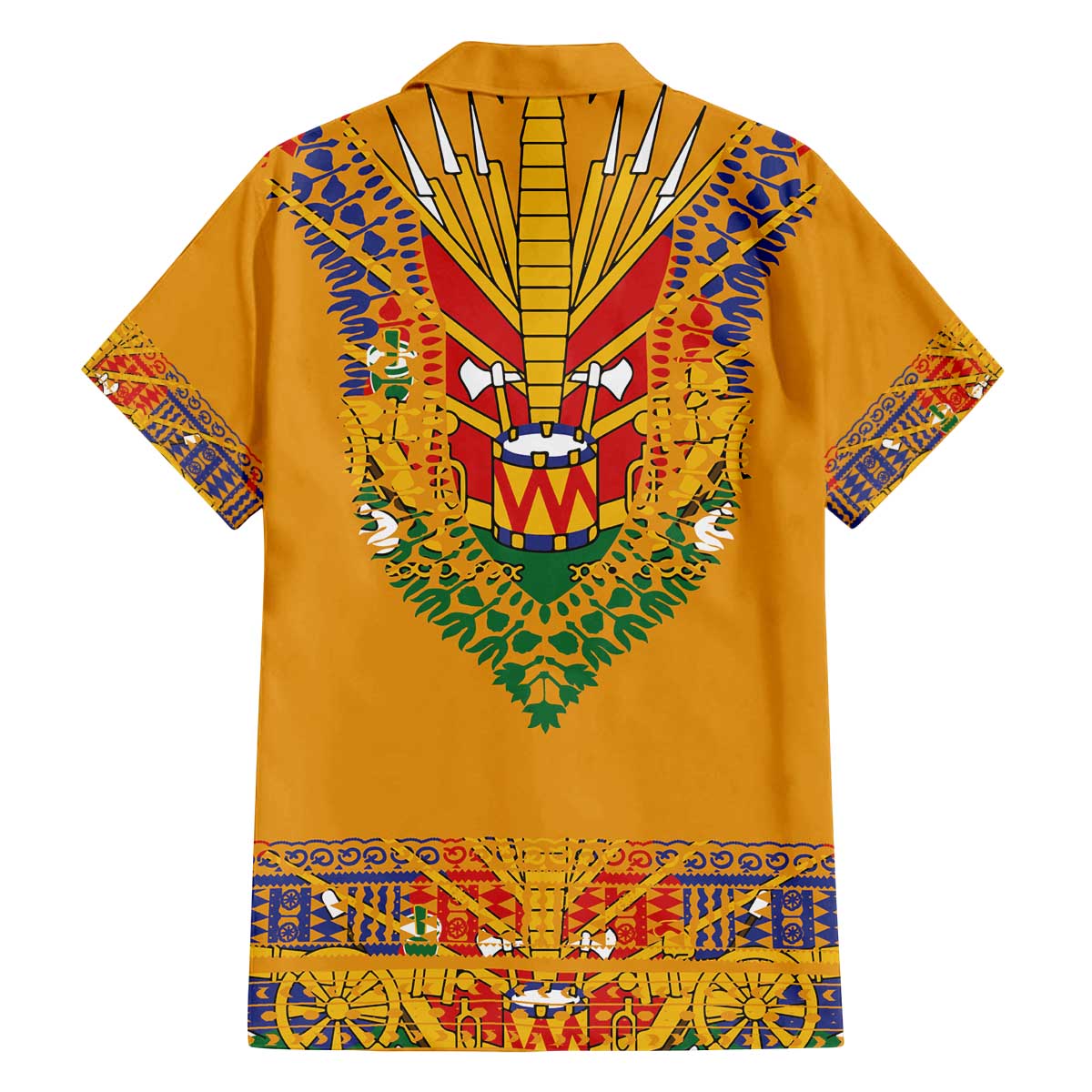 Haiti Flag Traditional Dashiki Family Matching Off The Shoulder Long Sleeve Dress and Hawaiian Shirt Yellow Color - Polynesian Pride