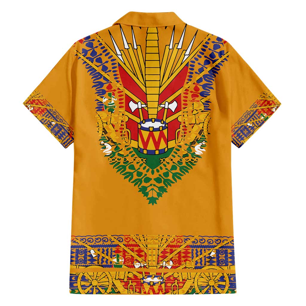 Haiti Flag Traditional Dashiki Family Matching Off Shoulder Short Dress and Hawaiian Shirt Yellow Color - Polynesian Pride