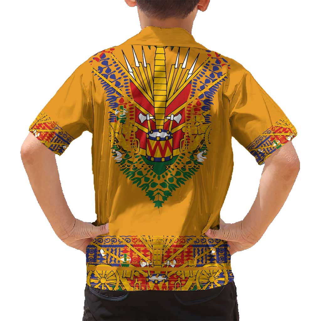 Haiti Flag Traditional Dashiki Family Matching Puletasi and Hawaiian Shirt Yellow Color - Polynesian Pride