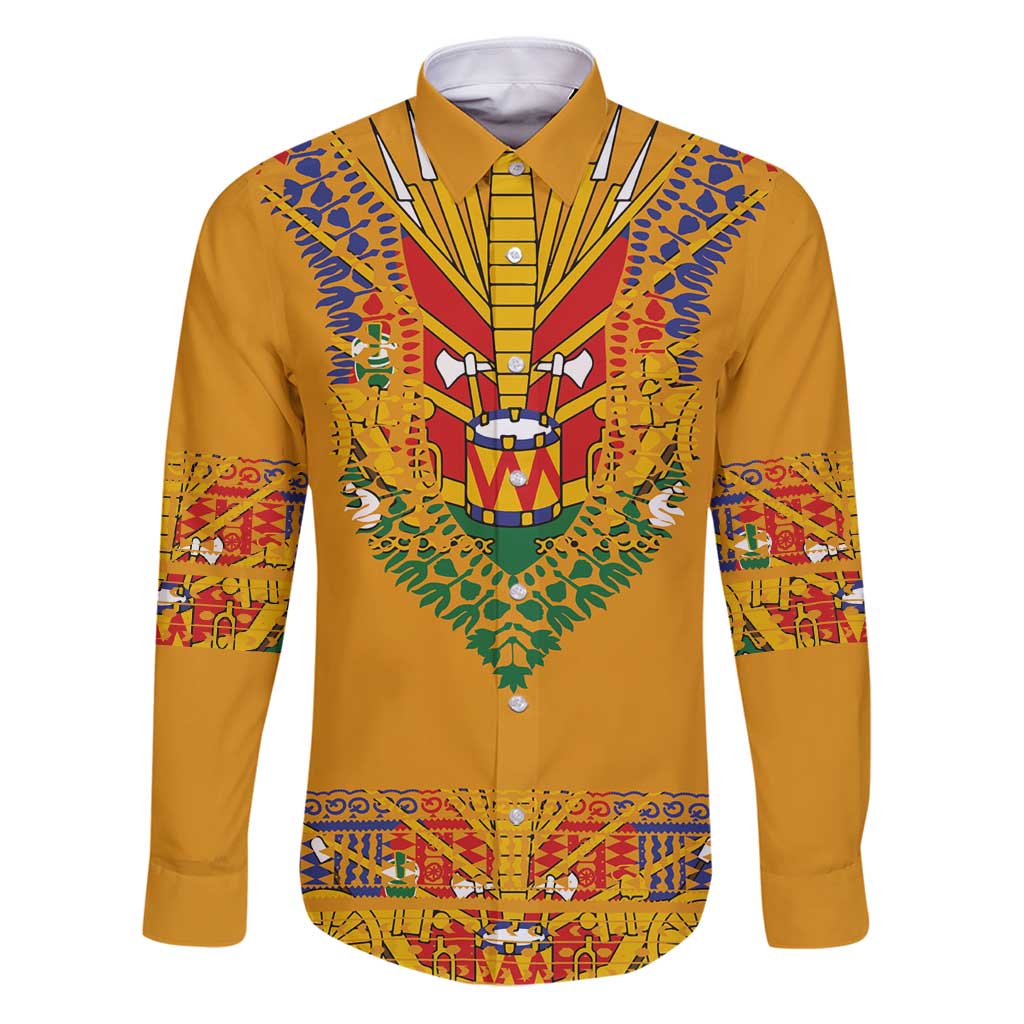 Haiti Flag Traditional Dashiki Family Matching Puletasi and Hawaiian Shirt Yellow Color - Polynesian Pride