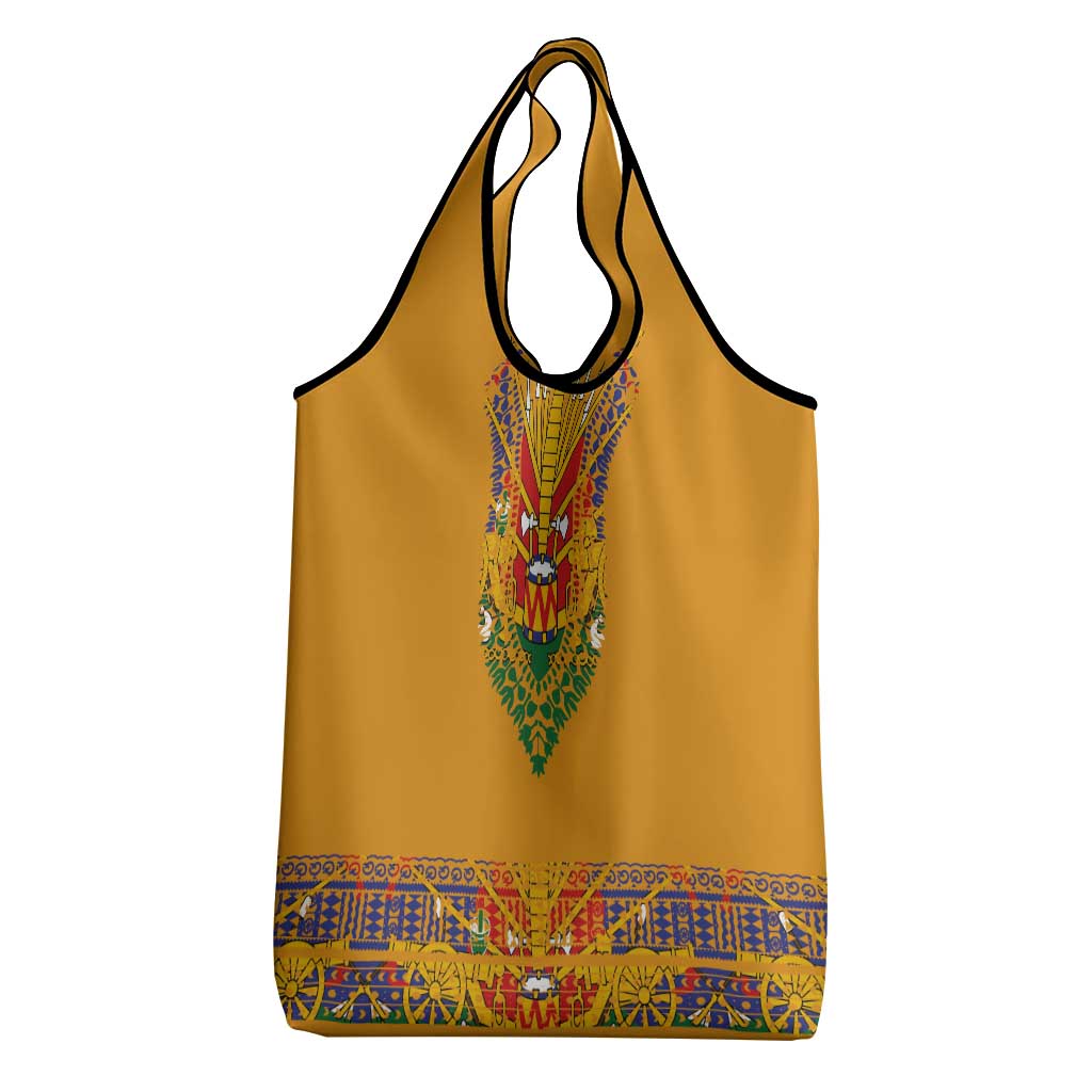 Haiti Flag Traditional Dashiki Grocery Bag Yellow Color - Polynesian Pride