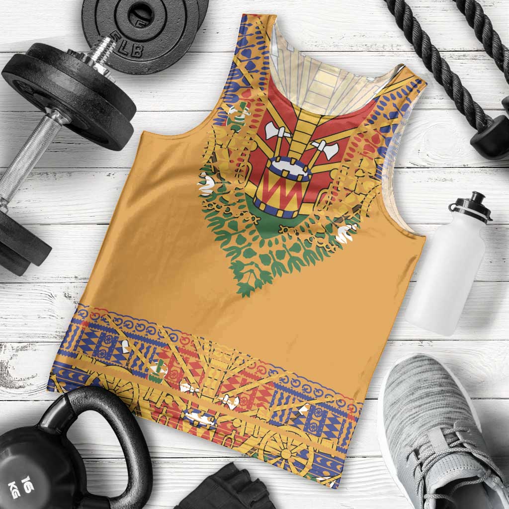 Haiti Flag Traditional Dashiki Men Tank Top Yellow Color - Polynesian Pride