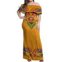 Haiti Flag Traditional Dashiki Off Shoulder Maxi Dress Yellow Color - Polynesian Pride