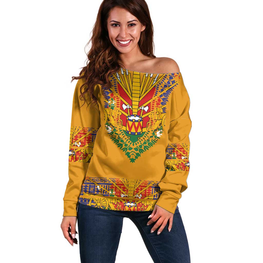 Haiti Flag Traditional Dashiki Off Shoulder Sweater Yellow Color - Polynesian Pride