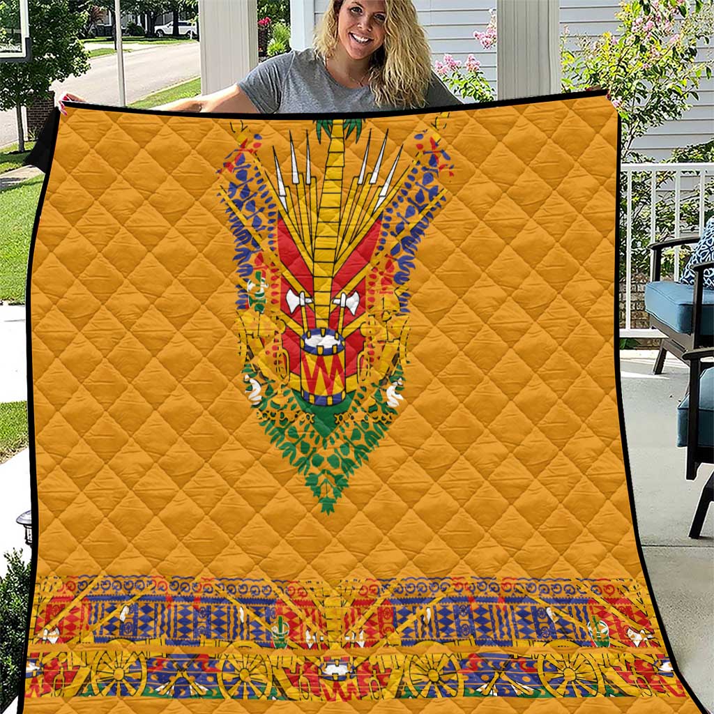 Haiti Flag Traditional Dashiki Quilt Yellow Color - Polynesian Pride