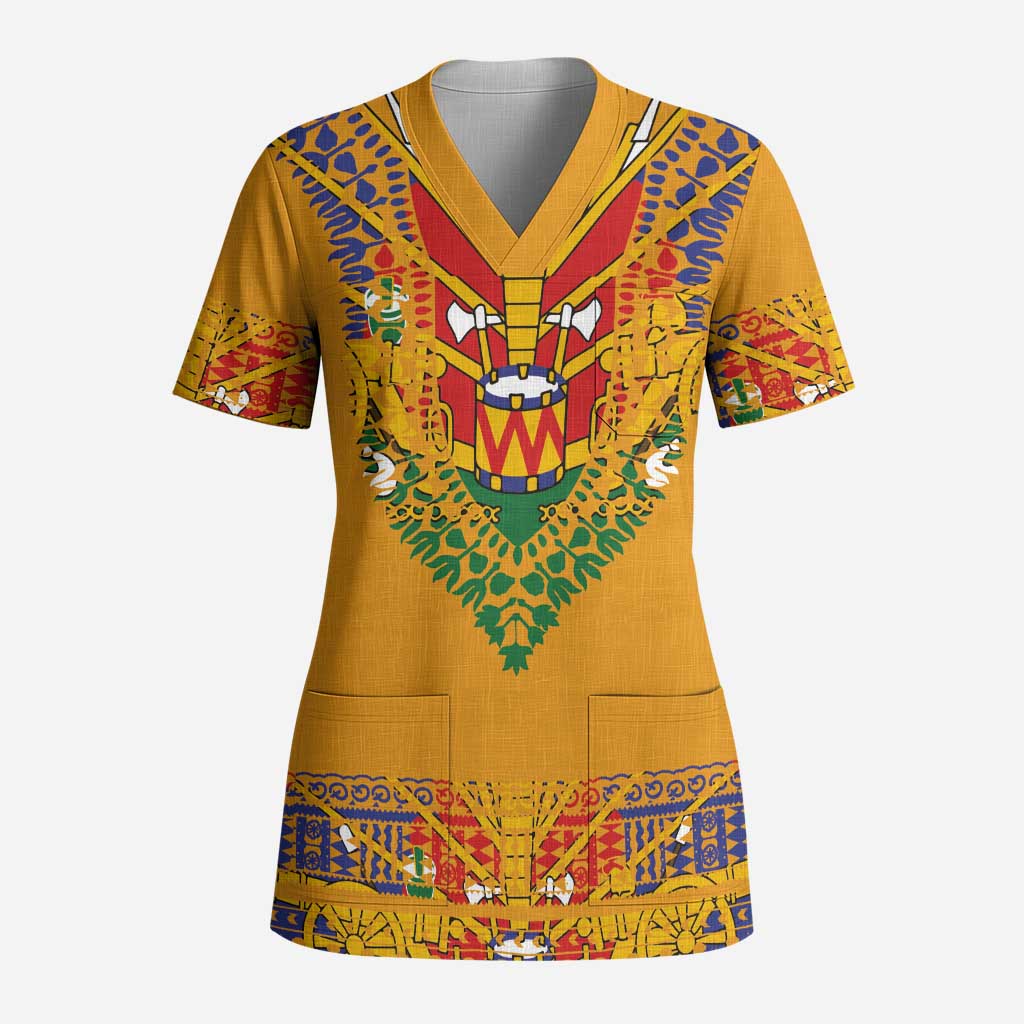 Haiti Flag Traditional Dashiki Scrub Top Yellow Color - Polynesian Pride