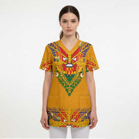 Haiti Flag Traditional Dashiki Scrub Top Yellow Color - Polynesian Pride