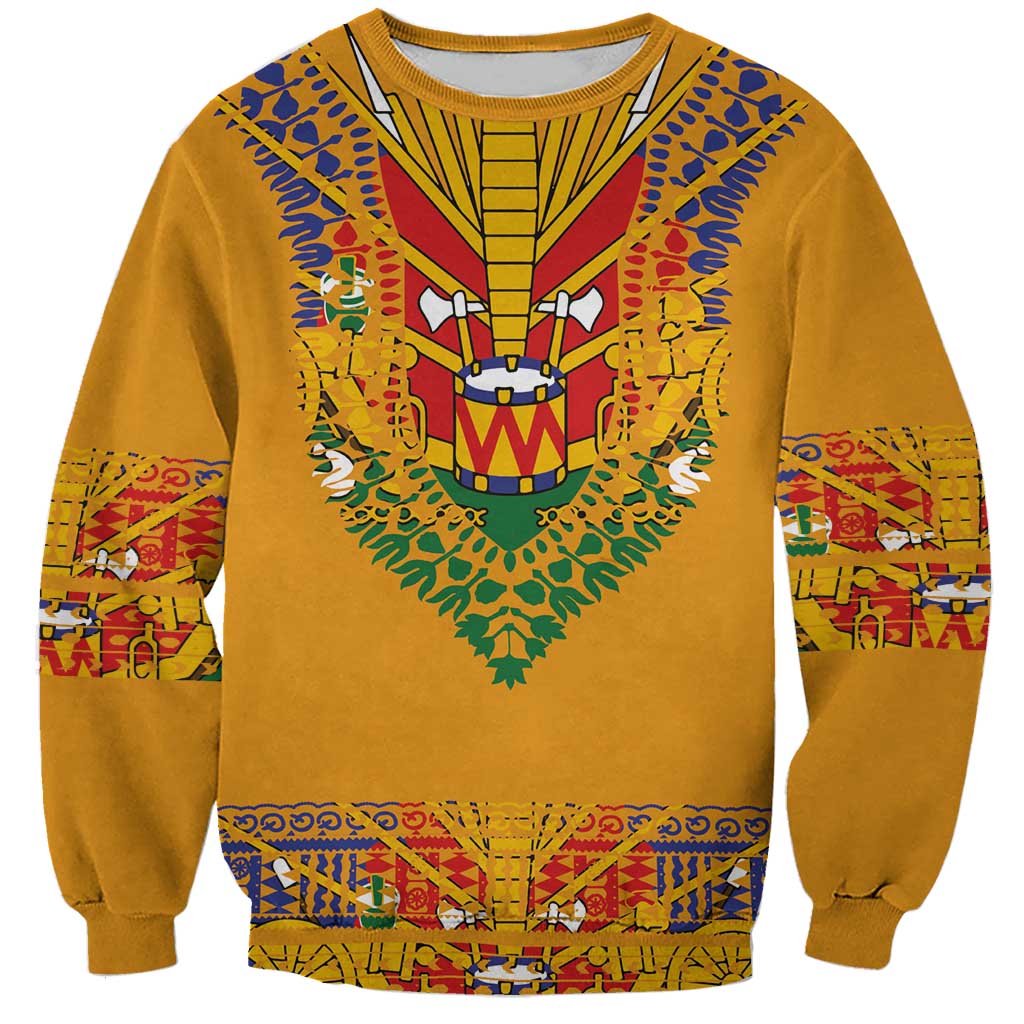 Haiti Flag Traditional Dashiki Sweatshirt Yellow Color - Polynesian Pride