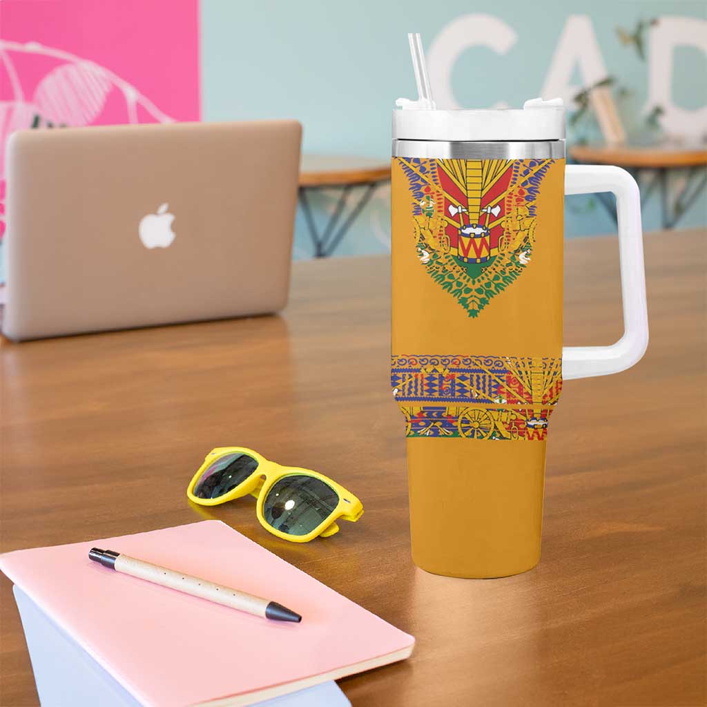 Haiti Flag Traditional Dashiki Tumbler With Handle Yellow Color - Polynesian Pride