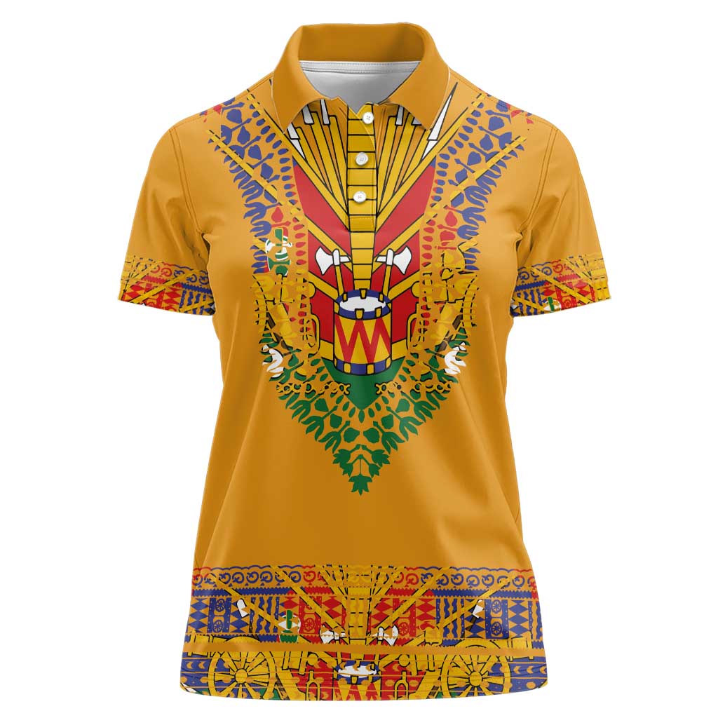 Haiti Flag Traditional Dashiki Women Polo Shirt Yellow Color - Polynesian Pride