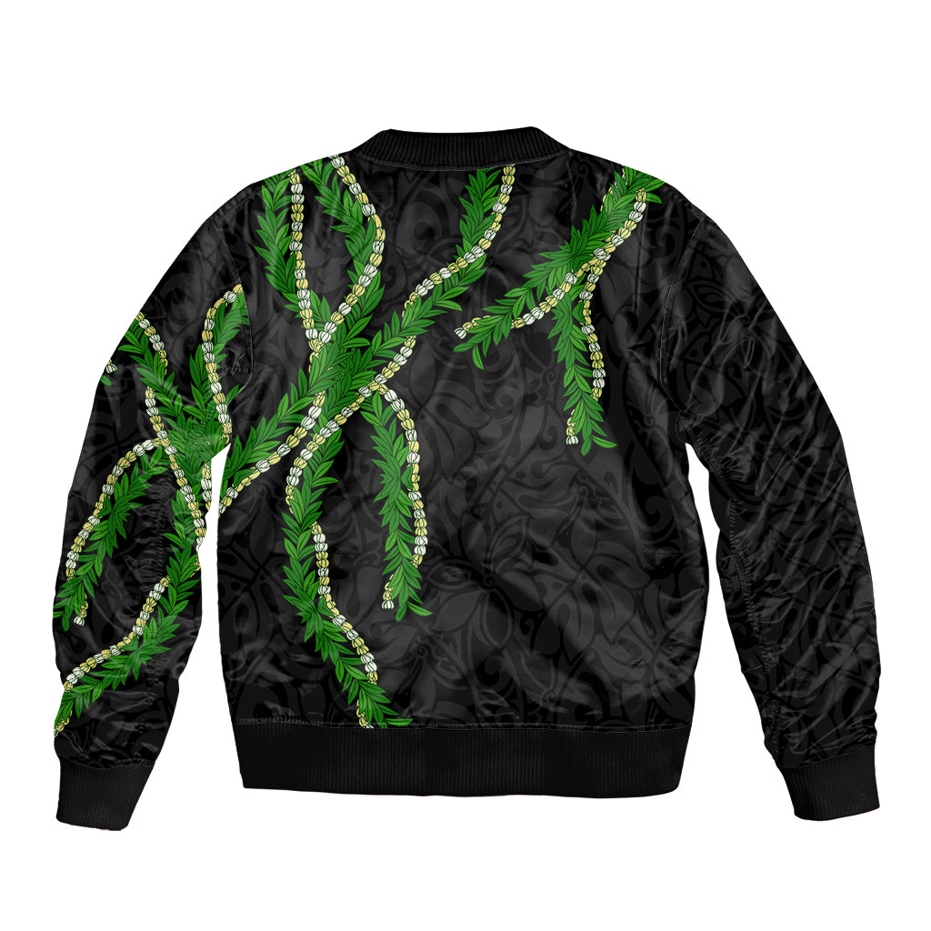 Hawaii Maile Lei Bomber Jacket Aloha Black Color