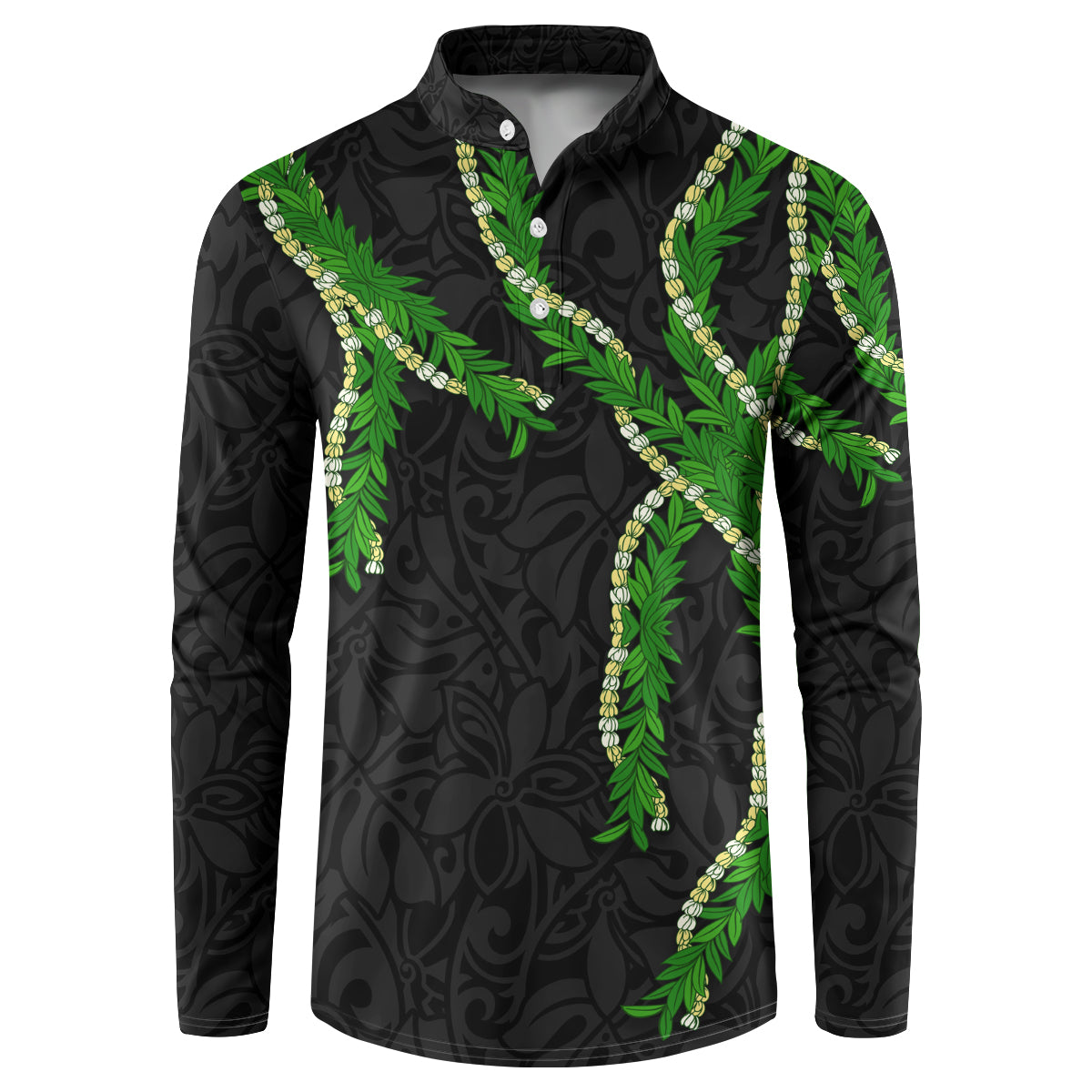 Hawaii Maile Lei Button Sweatshirt Aloha Black Color