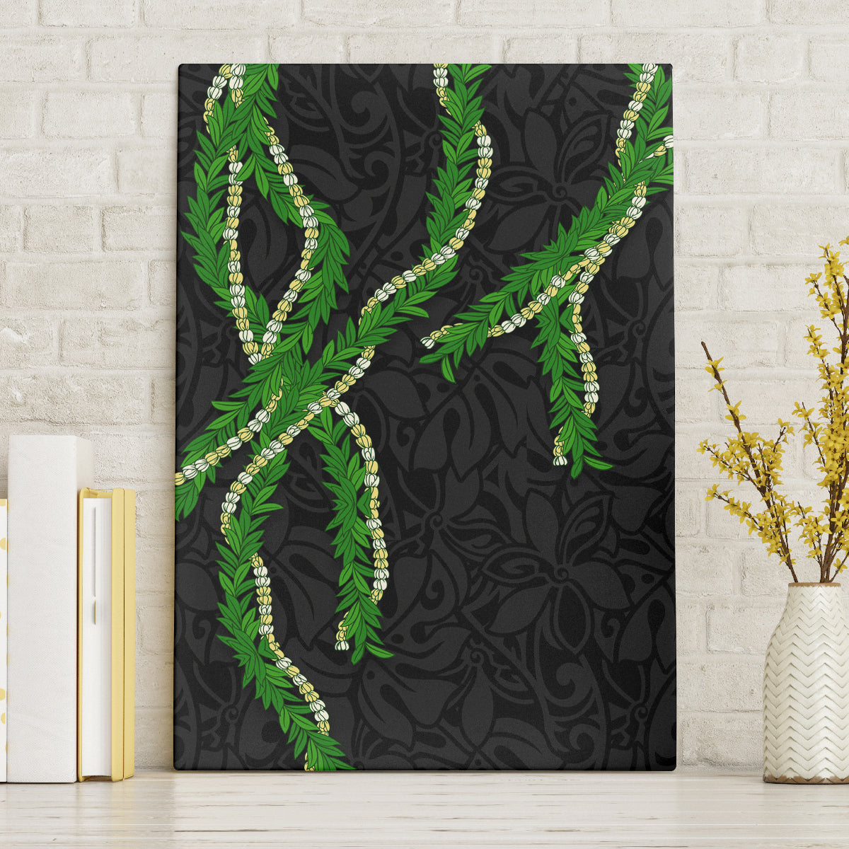 Hawaii Maile Lei Canvas Wall Art Aloha Black Color