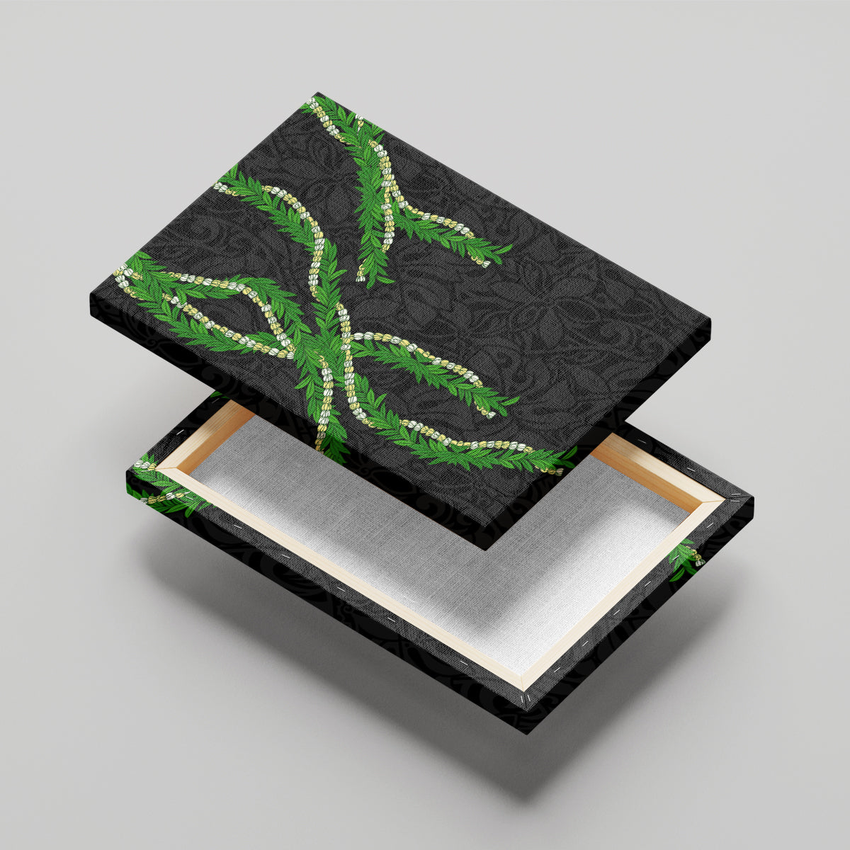 Hawaii Maile Lei Canvas Wall Art Aloha Black Color