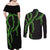 Hawaii Maile Lei Couples Matching Off Shoulder Maxi Dress and Long Sleeve Button Shirt Aloha Black Color