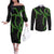 Hawaii Maile Lei Couples Matching Off The Shoulder Long Sleeve Dress and Long Sleeve Button Shirt Aloha Black Color