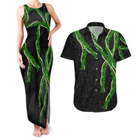 Hawaii Maile Lei Couples Matching Tank Maxi Dress and Hawaiian Shirt Aloha Black Color LT03 Black - Polynesian Pride