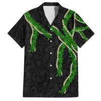 Hawaii Maile Lei Family Matching Off The Shoulder Long Sleeve Dress and Hawaiian Shirt Aloha Black Color LT03 Dad's Shirt - Short Sleeve Black - Polynesian Pride