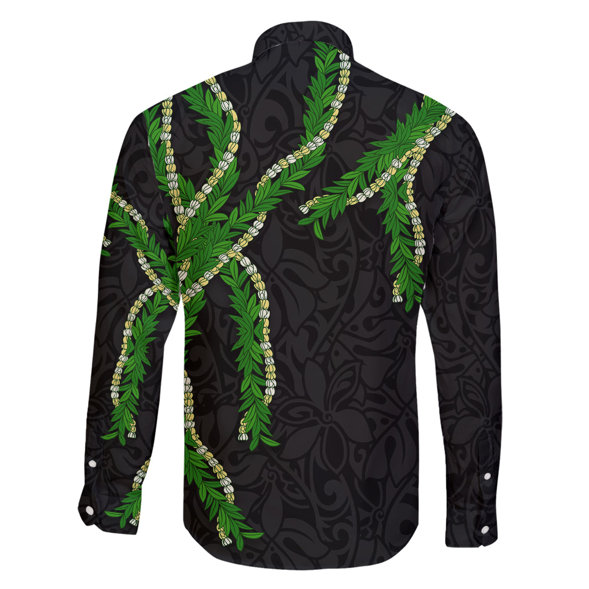 Hawaii Maile Lei Family Matching Off The Shoulder Long Sleeve Dress and Hawaiian Shirt Aloha Black Color LT03 - Polynesian Pride