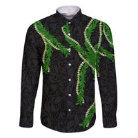 Hawaii Maile Lei Family Matching Off Shoulder Short Dress and Hawaiian Shirt Aloha Black Color LT03 Dad's Shirt - Long Sleeve Black - Polynesian Pride