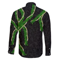 Hawaii Maile Lei Family Matching Off Shoulder Short Dress and Hawaiian Shirt Aloha Black Color LT03 - Polynesian Pride