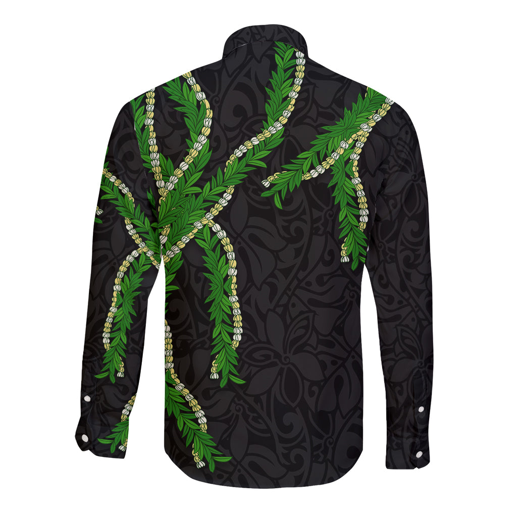 Hawaii Maile Lei Long Sleeve Button Shirt Aloha Black Color