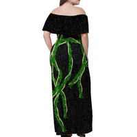 Hawaii Maile Lei Off Shoulder Maxi Dress Aloha Black Color