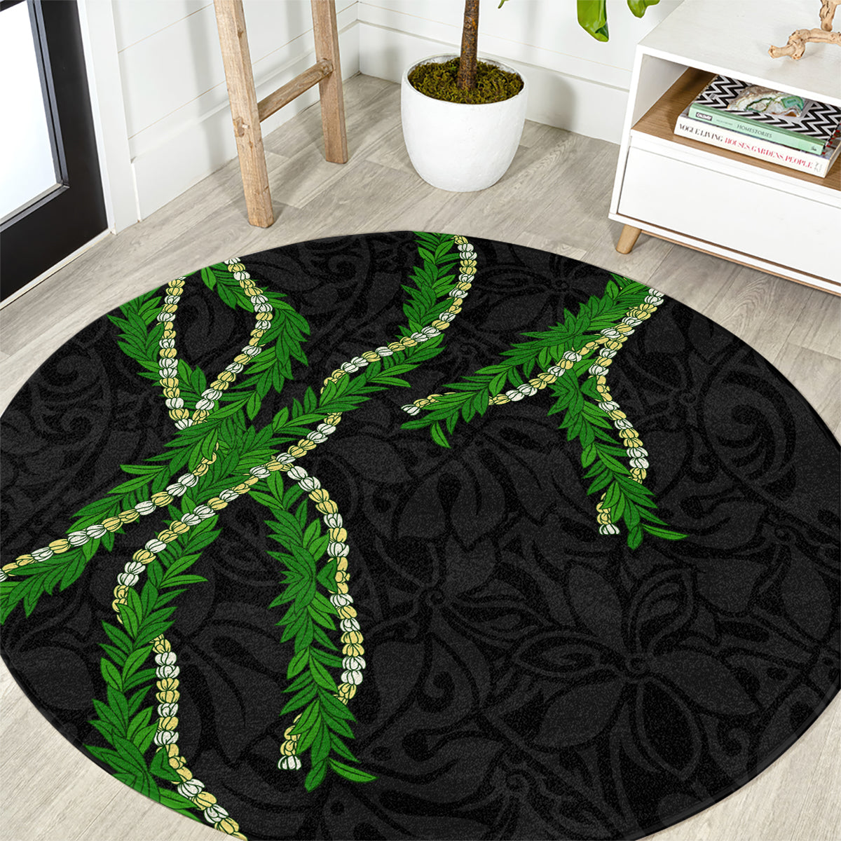 Hawaii Maile Lei Round Carpet Aloha Black Color LT03 Black - Polynesian Pride