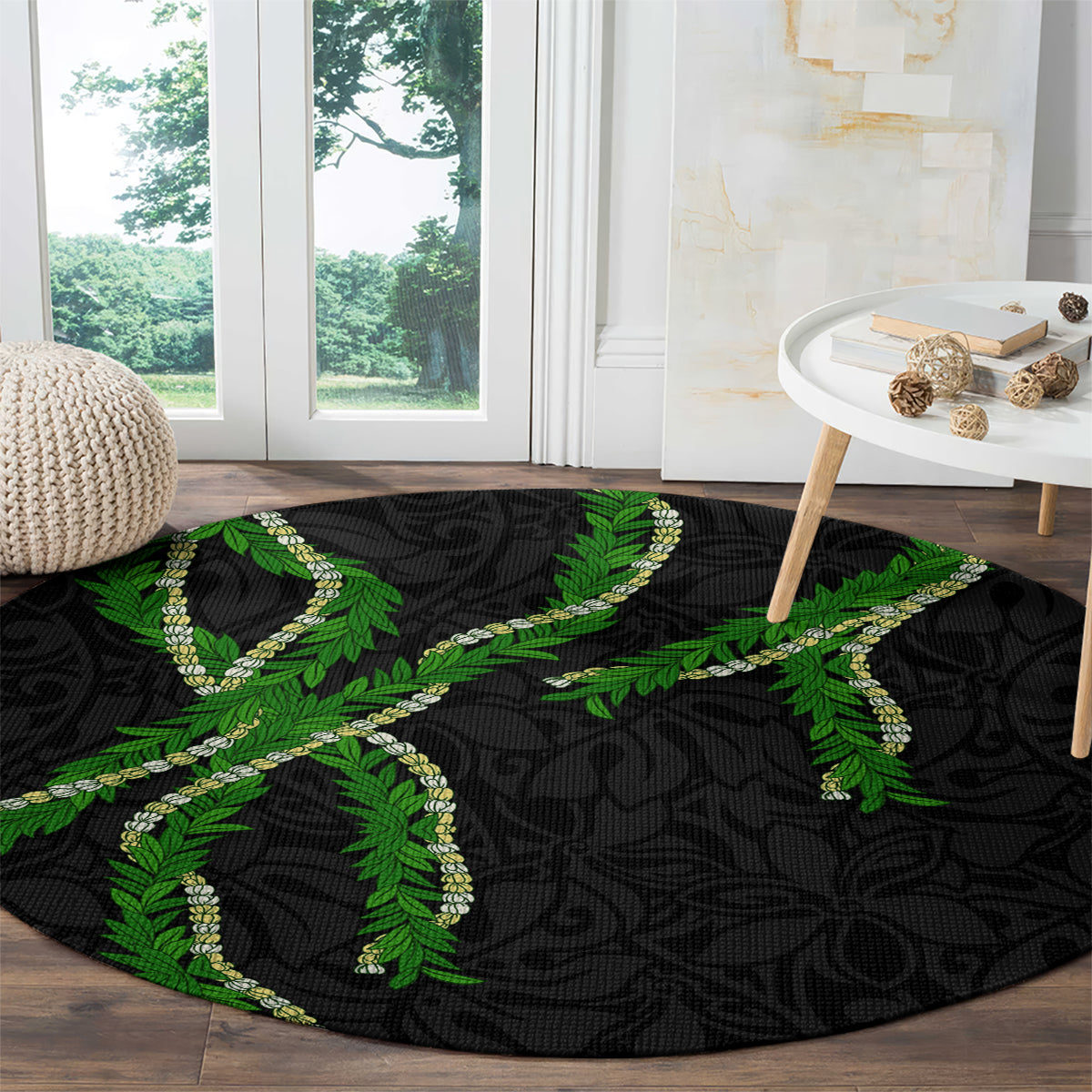 Hawaii Maile Lei Round Carpet Aloha Black Color LT03 - Polynesian Pride
