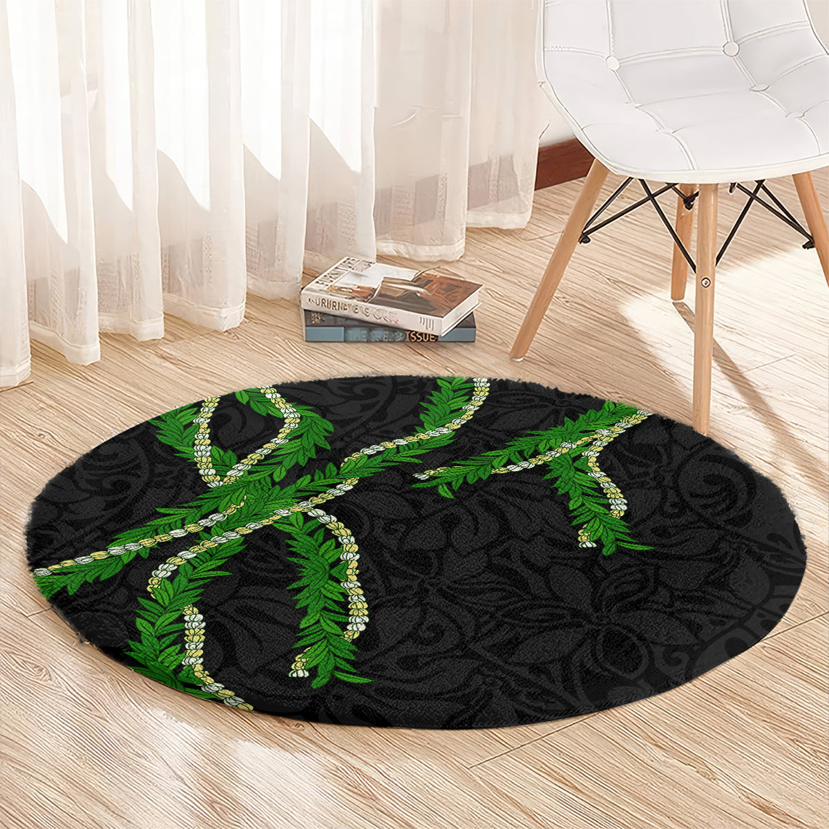 Hawaii Maile Lei Round Carpet Aloha Black Color LT03 - Polynesian Pride