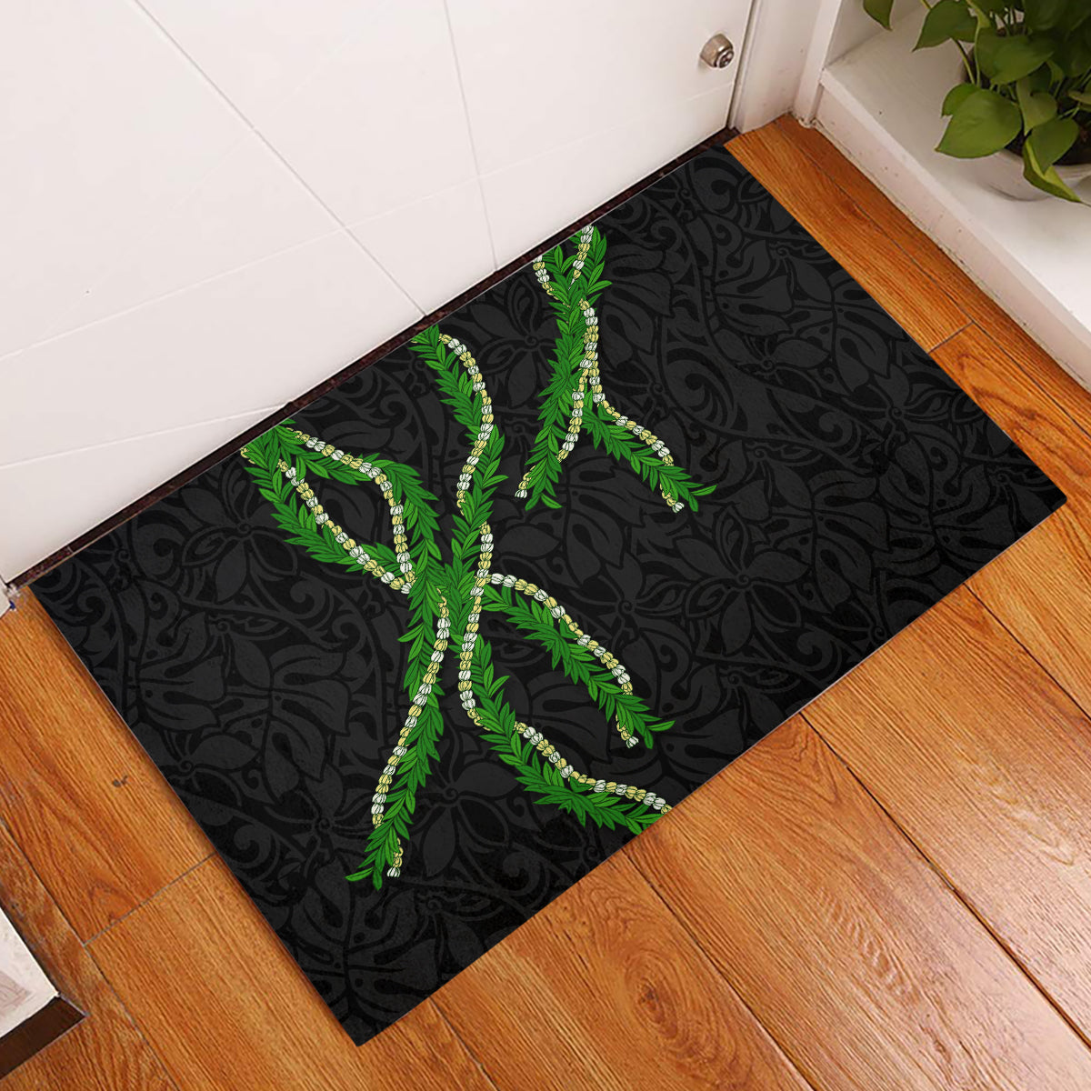 Hawaii Maile Lei Rubber Doormat Aloha Black Color