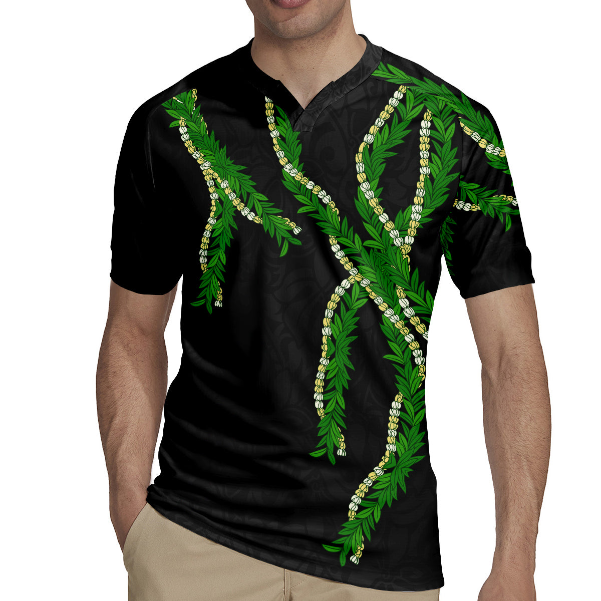 Hawaii Maile Lei Rugby Jersey Aloha Black Color
