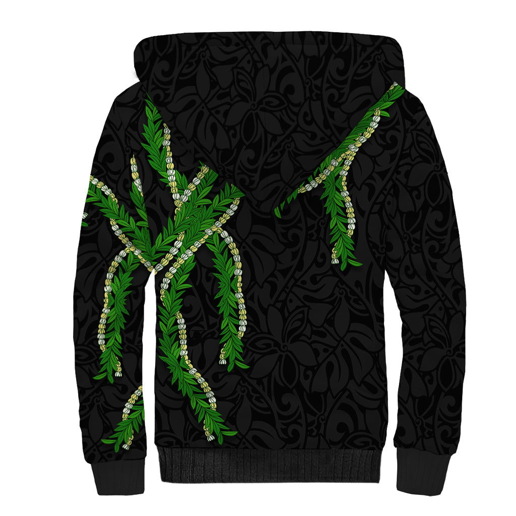 Hawaii Maile Lei Sherpa Hoodie Aloha Black Color
