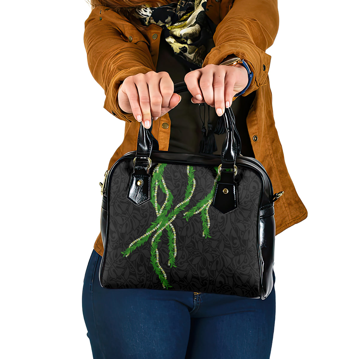 Hawaii Maile Lei Shoulder Handbag Aloha Black Color LT03 One Size Black - Polynesian Pride