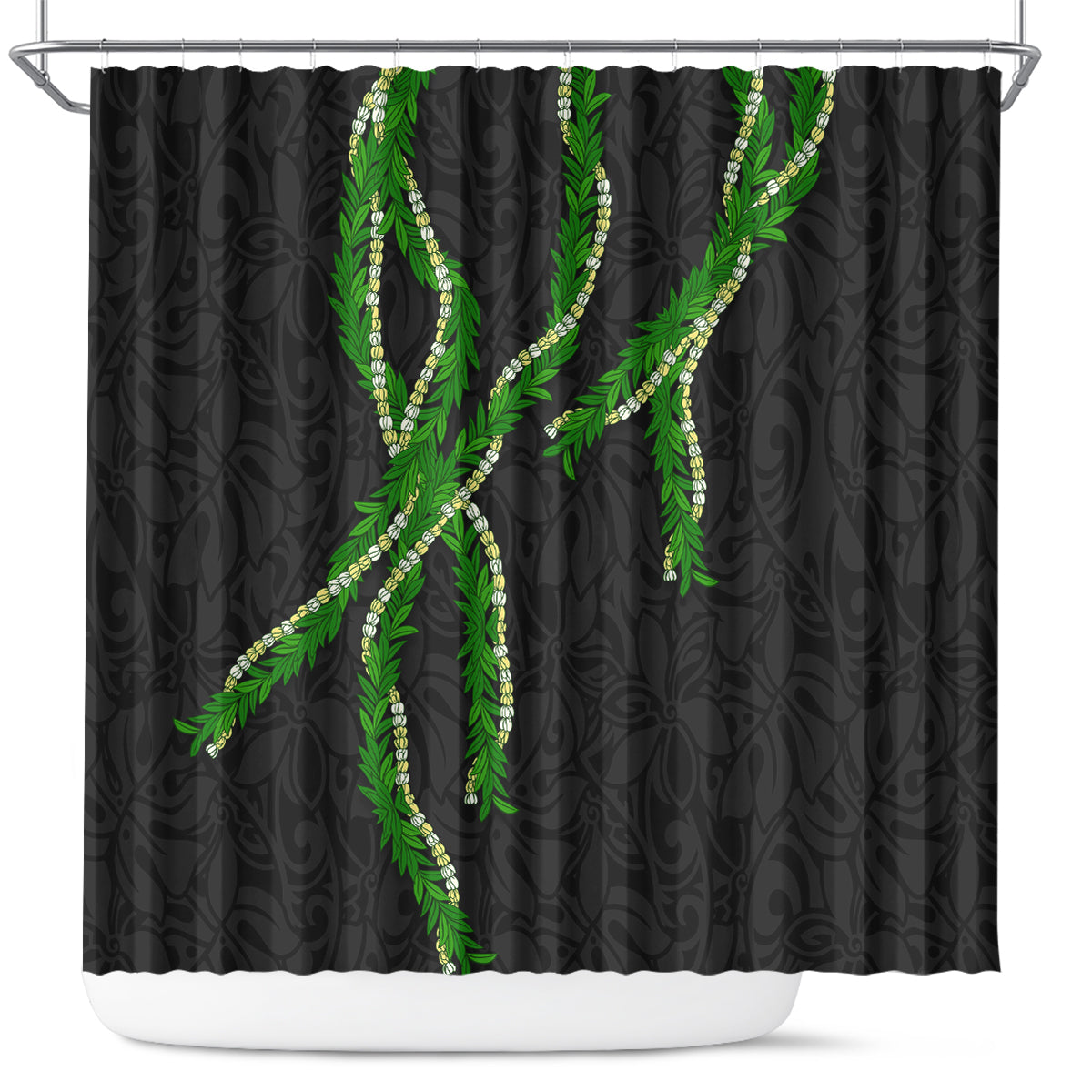 Hawaii Maile Lei Shower Curtain Aloha Black Color LT03 Black - Polynesian Pride