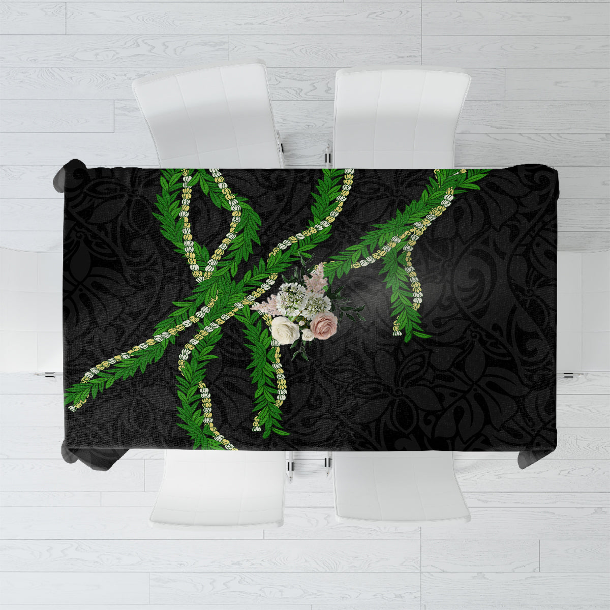 Hawaii Maile Lei Tablecloth Aloha Black Color LT03 Black - Polynesian Pride