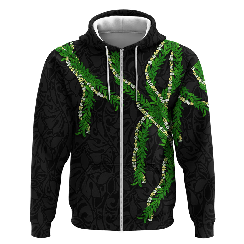Hawaii Maile Lei Zip Hoodie Aloha Black Color LT03 Zip Hoodie Black - Polynesian Pride