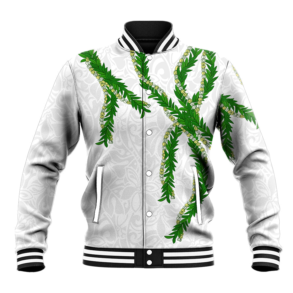 Hawaii Maile Lei Baseball Jacket Aloha White Color