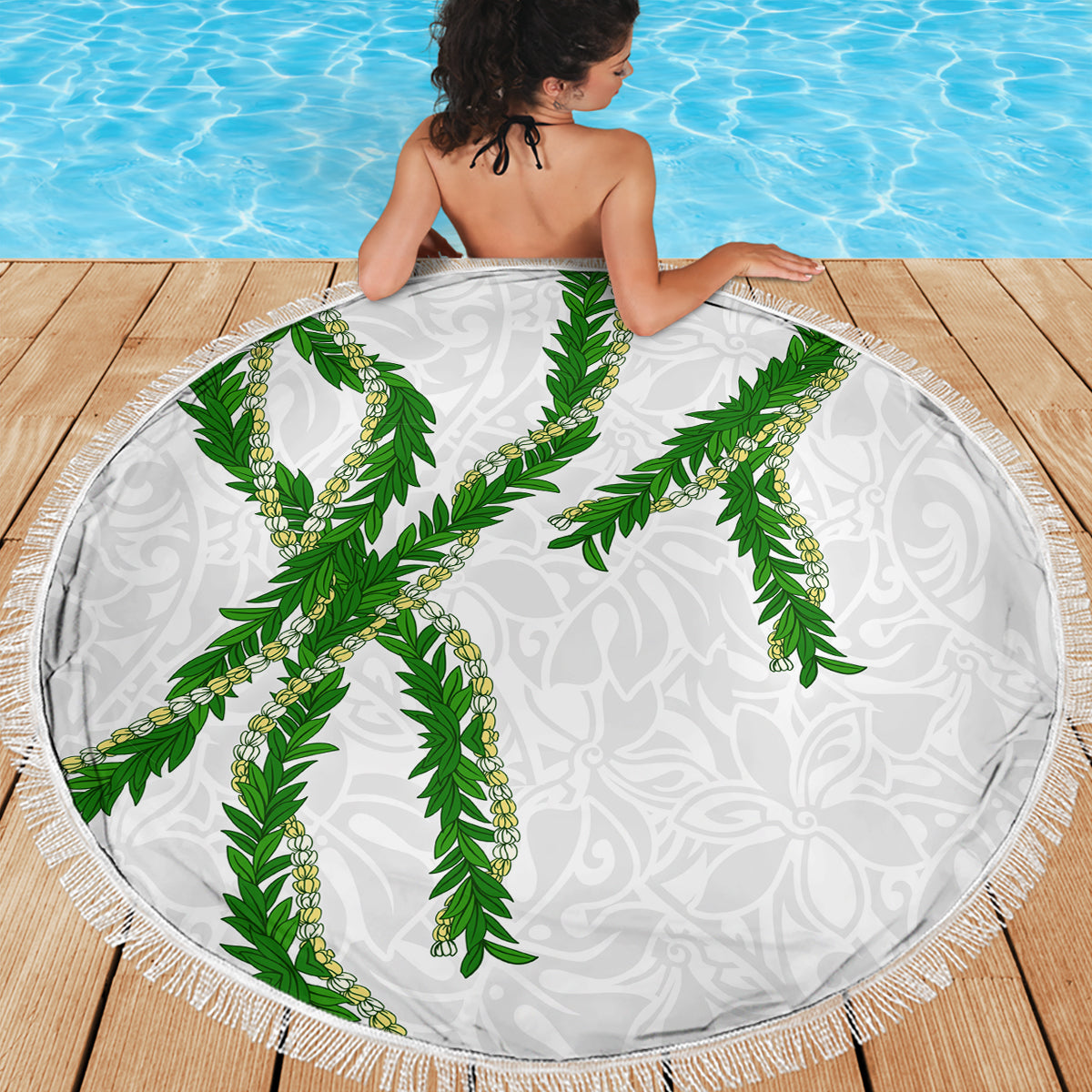 Hawaii Maile Lei Beach Blanket Aloha White Color