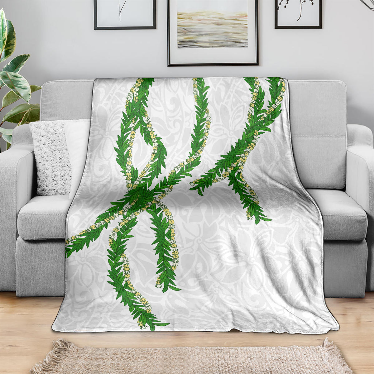 Hawaii Maile Lei Blanket Aloha White Color