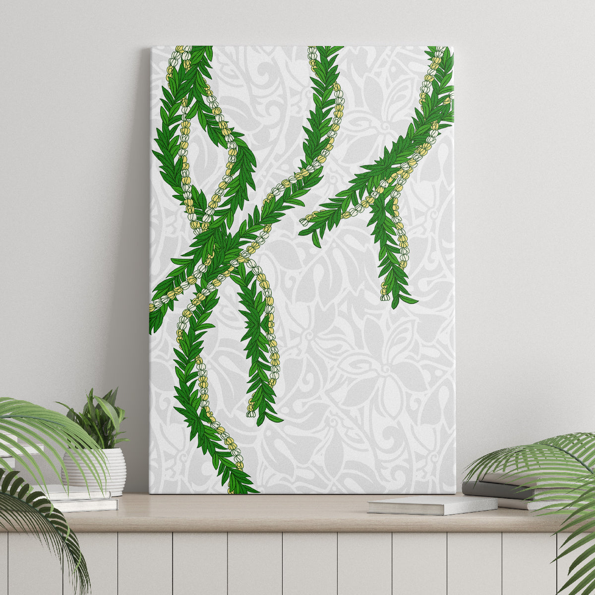 Hawaii Maile Lei Canvas Wall Art Aloha White Color