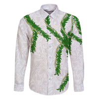 Hawaii Maile Lei Family Matching Off The Shoulder Long Sleeve Dress and Hawaiian Shirt Aloha White Color LT03 Dad's Shirt - Long Sleeve White - Polynesian Pride