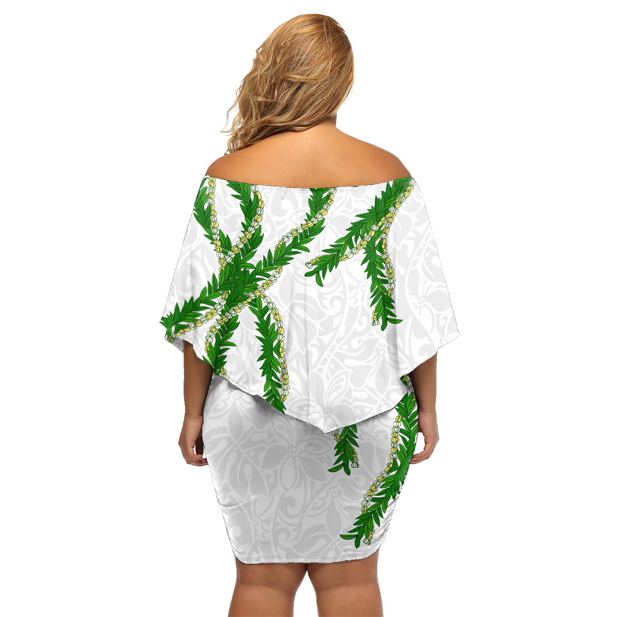 Hawaii Maile Lei Family Matching Off Shoulder Short Dress and Hawaiian Shirt Aloha White Color LT03 - Polynesian Pride