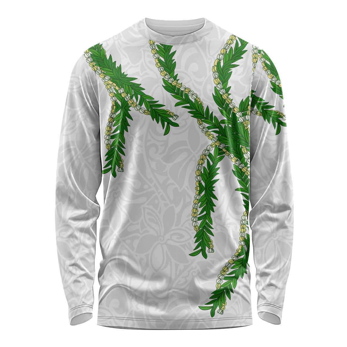 Hawaii Maile Lei Long Sleeve Shirt Aloha White Color LT03 Unisex White - Polynesian Pride