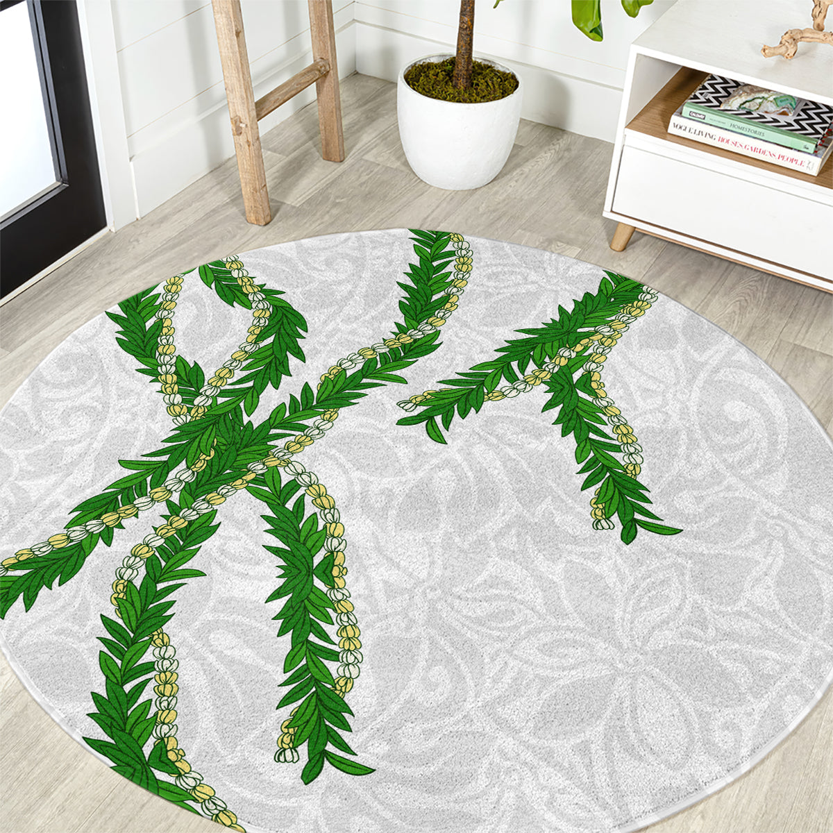 Hawaii Maile Lei Round Carpet Aloha White Color LT03 White - Polynesian Pride