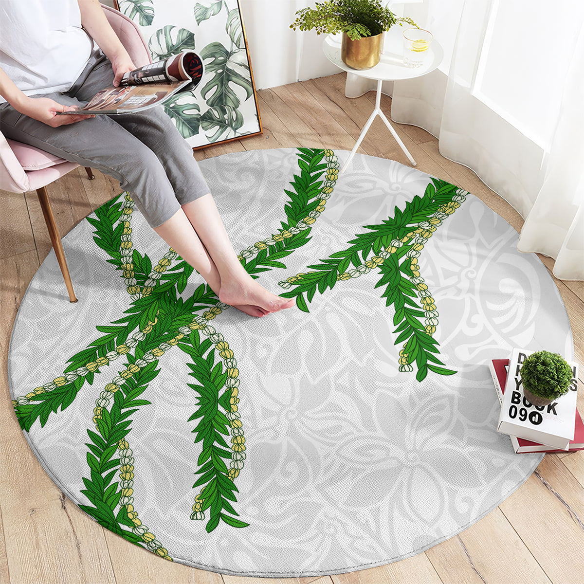 Hawaii Maile Lei Round Carpet Aloha White Color LT03 - Polynesian Pride