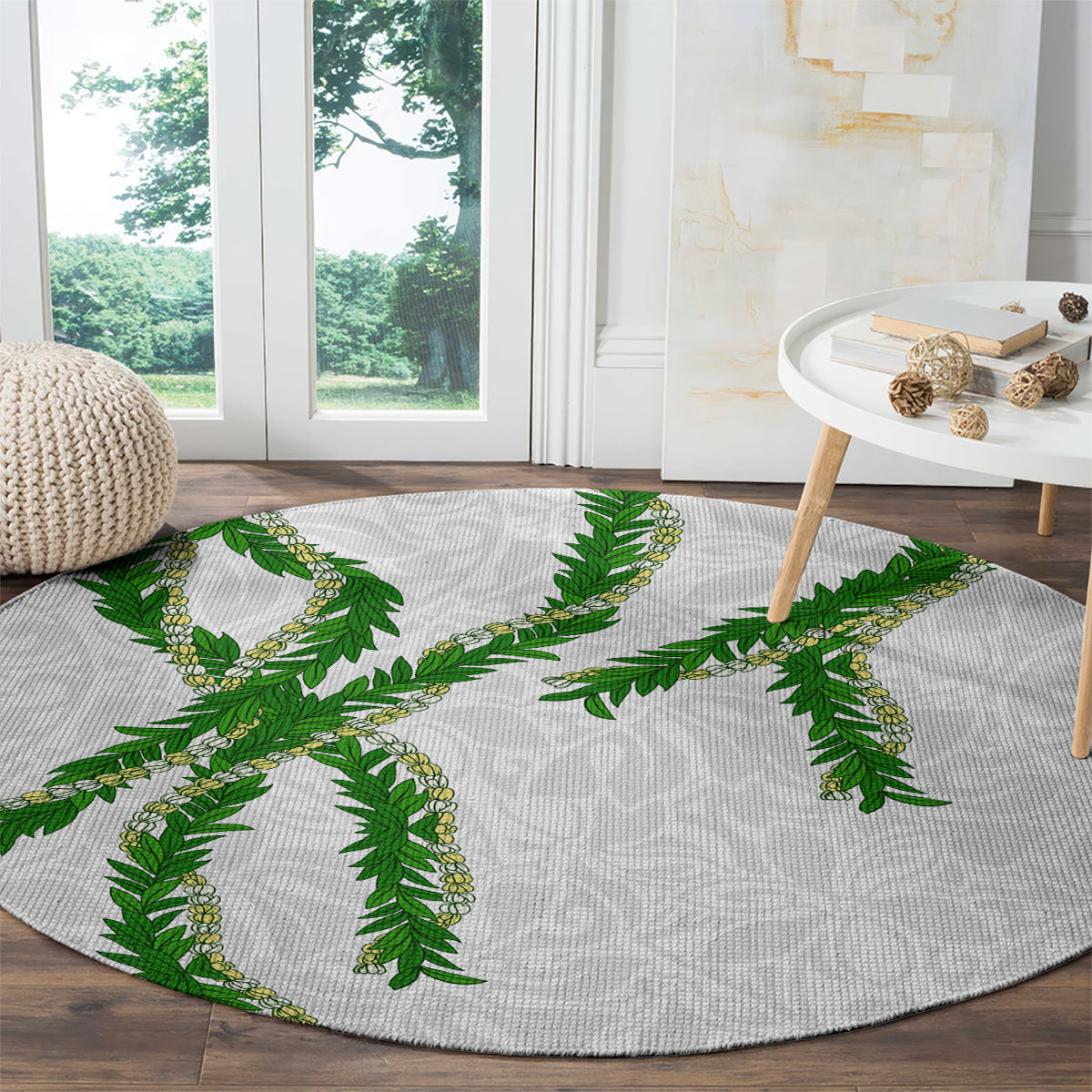 Hawaii Maile Lei Round Carpet Aloha White Color LT03 - Polynesian Pride