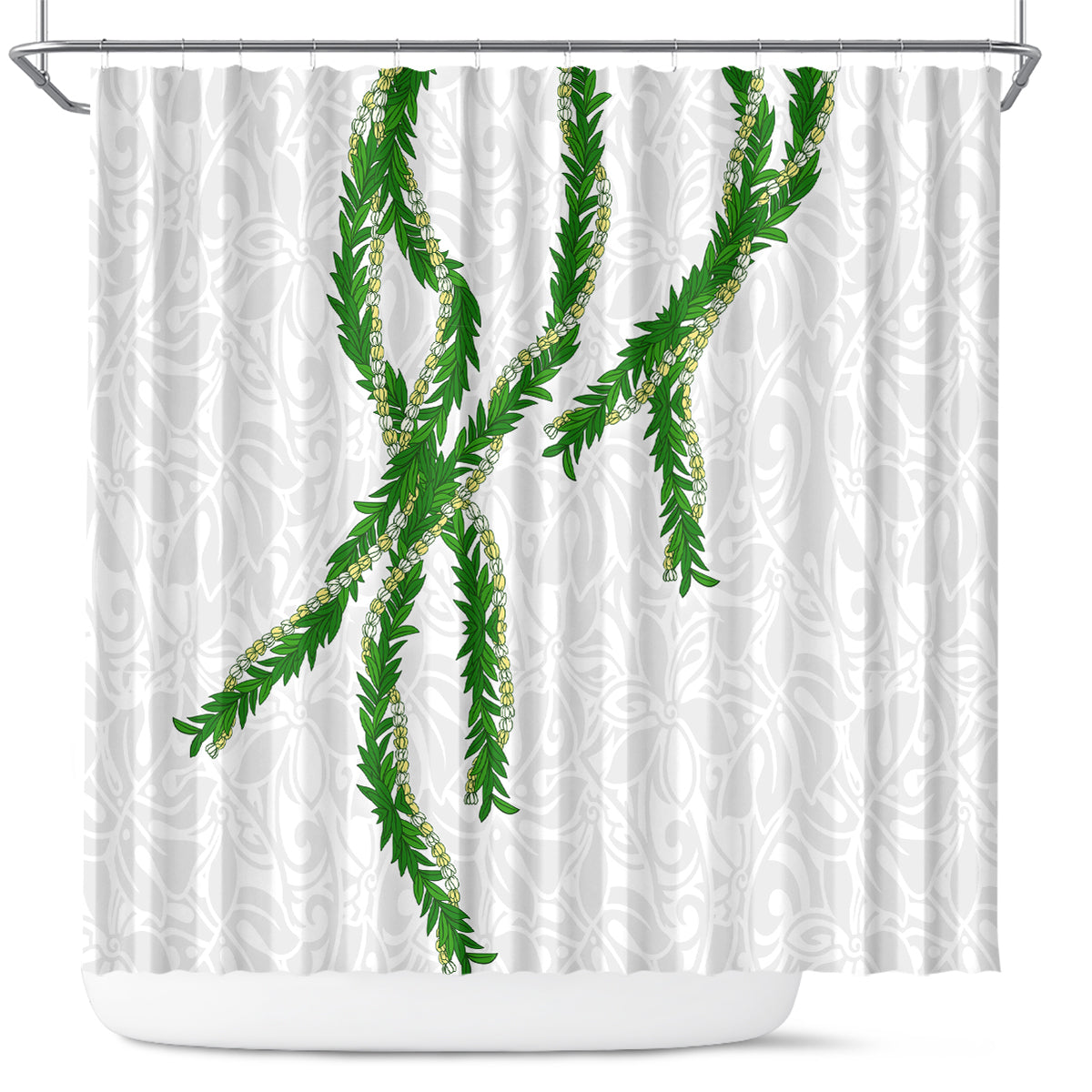 Hawaii Maile Lei Shower Curtain Aloha White Color LT03 White - Polynesian Pride