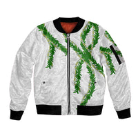 Hawaii Maile Lei Sleeve Zip Bomber Jacket Aloha White Color LT03 Unisex White - Polynesian Pride