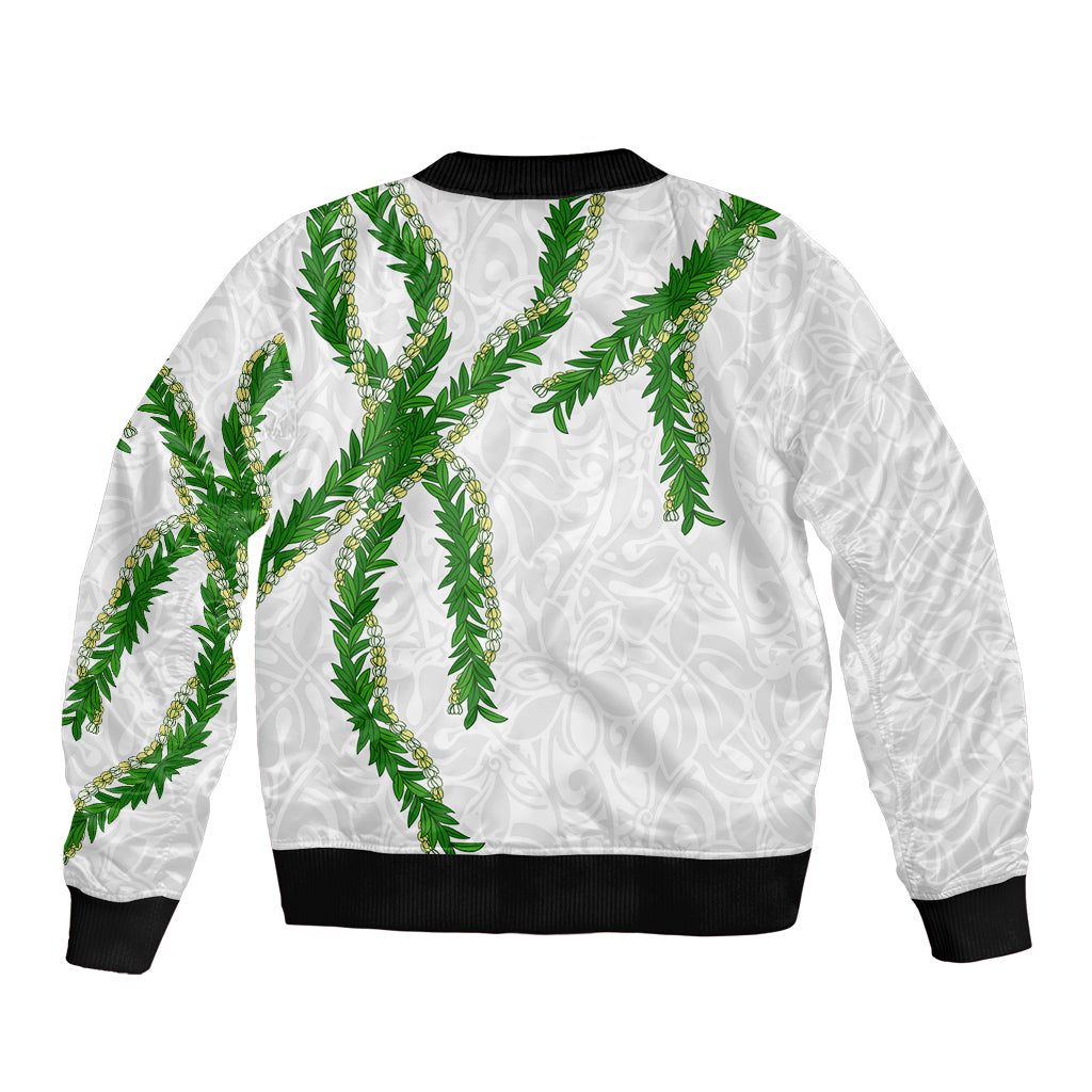 Hawaii Maile Lei Sleeve Zip Bomber Jacket Aloha White Color LT03 - Polynesian Pride